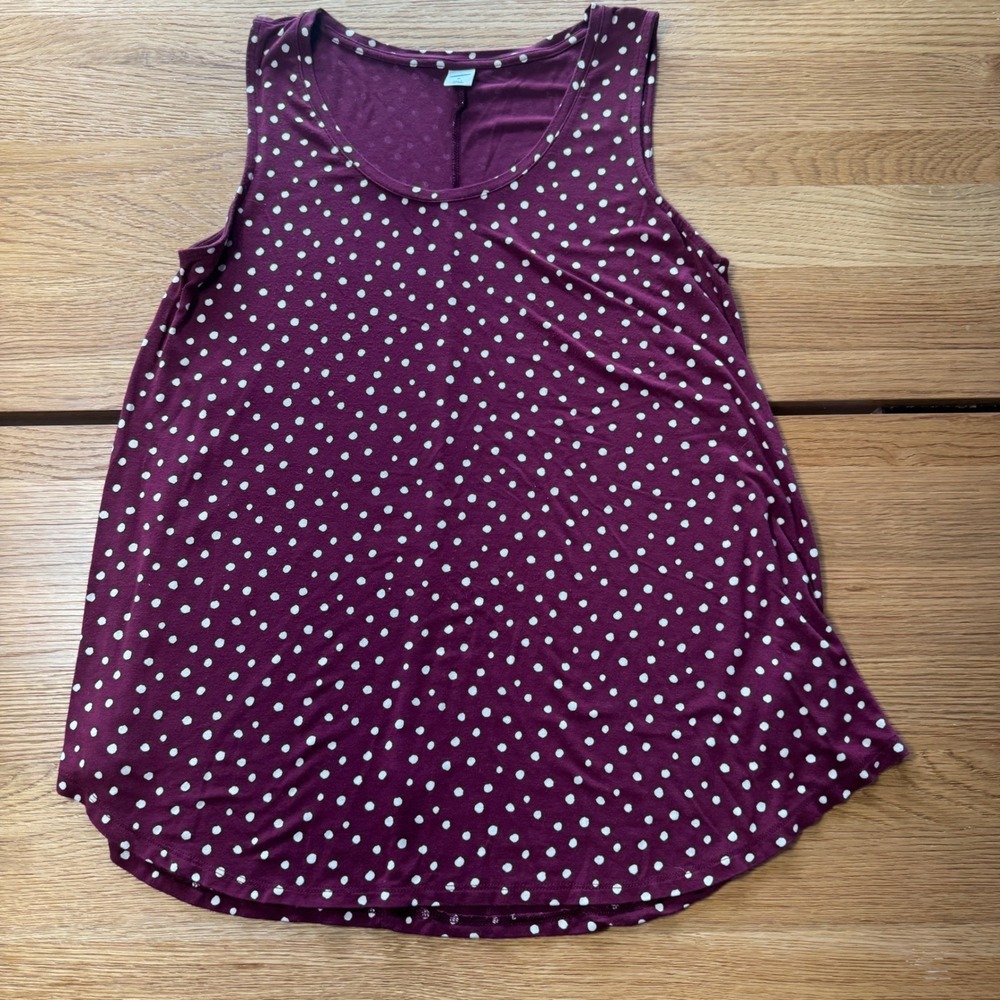 Old Navy Women Burgundy White Polka Dot Sleeveless Scoop Neck Tank Top Size M